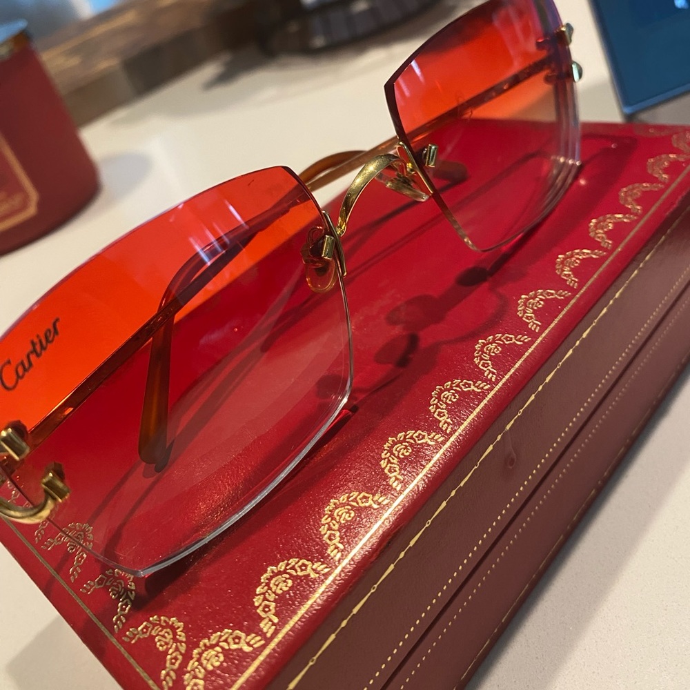 100% Authentic Cartier Frames with Red Tint and gold frames
